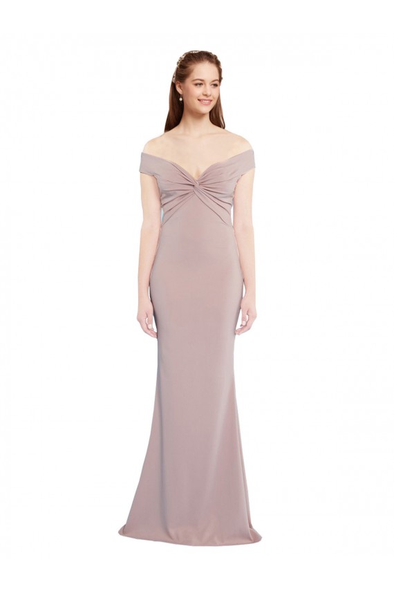 Comprar Rosa empolvado Sirena Hombros Descubiertos Cuello en V Crepé Elástico Largo Formales Vestidos de dama de honor / Vestidos de fiesta