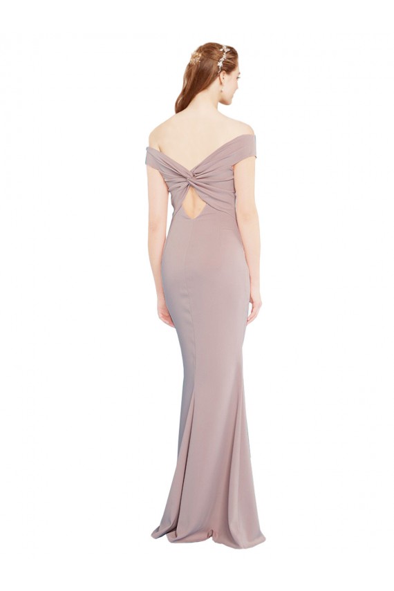 Comprar Rosa empolvado Sirena Hombros Descubiertos Cuello en V Crepé Elástico Largo Formales Vestidos de dama de honor / Vestidos de fiesta