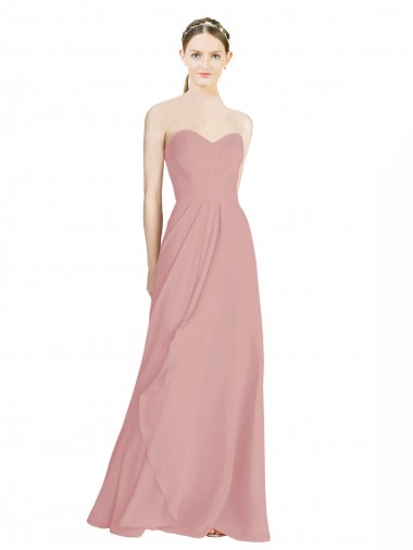 Comprar Rosa empolvado línea A Cuello de Corazón Gasa Largo Vestidos de dama de honor