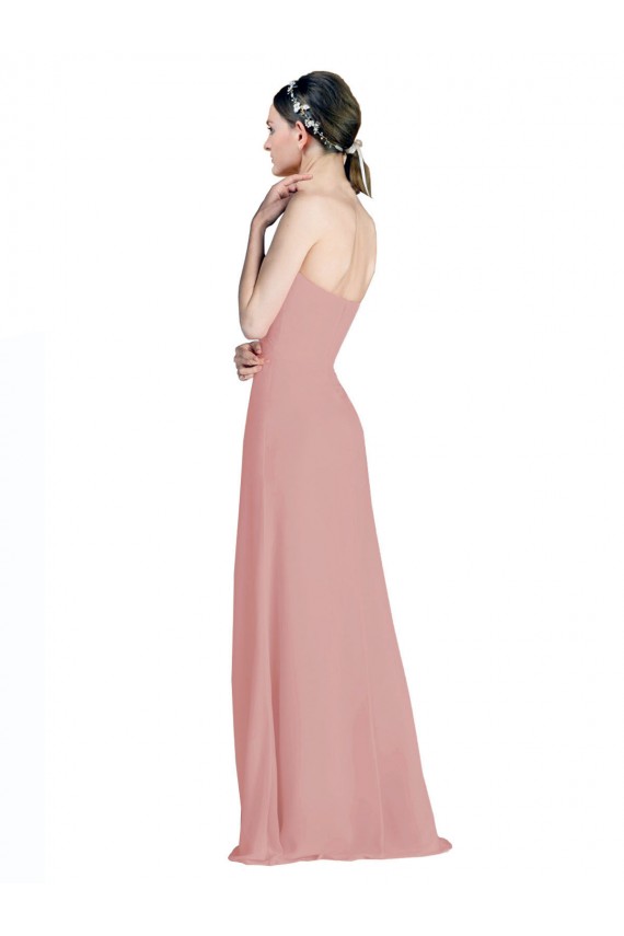 Comprar Rosa empolvado línea A Cuello de Corazón Gasa Largo Vestidos de dama de honor
