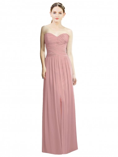 Comprar Rosa empolvado línea A Cuello de Corazón Sin tirantes Gasa Largo Formales Vestidos de dama de honor / Vestidos de noche