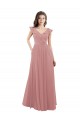 Comprar Rosa empolvado línea A Cuello en V Gasa Largo Vestidos de dama de honor