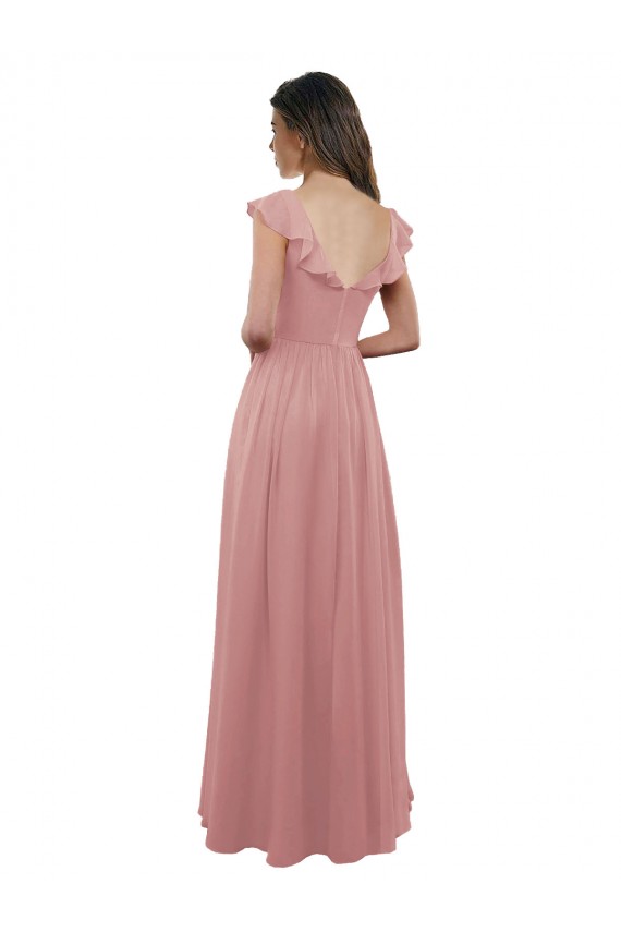 Comprar Rosa empolvado línea A Cuello en V Gasa Largo Vestidos de dama de honor