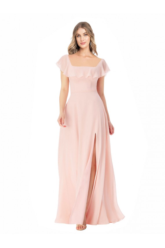 Comprar Rosa línea A Cuadrado Gasa Largo Vestidos de dama de honor