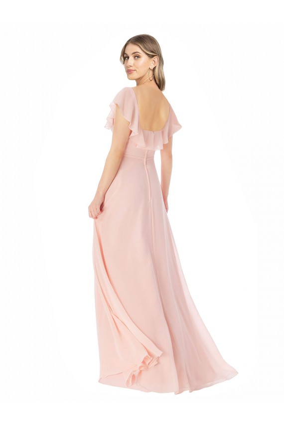 Comprar Rosa línea A Cuadrado Gasa Largo Vestidos de dama de honor