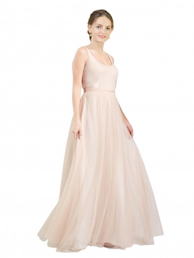 Comprar Rosa línea A Cucharón Tul Largo Vestidos de dama de honor