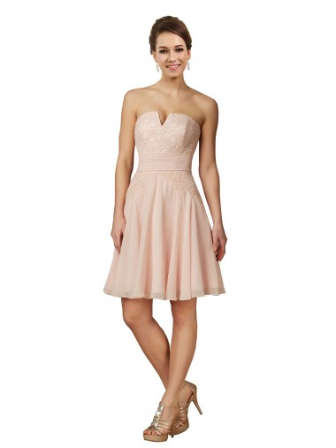 Comprar Rosa línea A Cuello de Corazón Gasa Encaje Corto Vestidos de dama de honor / Vestidos de cóctel
