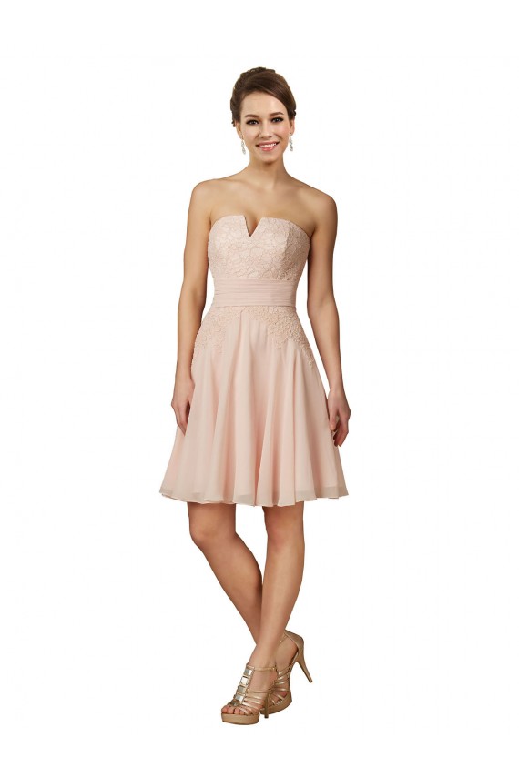 Comprar Rosa línea A Cuello de Corazón Gasa Encaje Corto Vestidos de dama de honor / Vestidos de cóctel