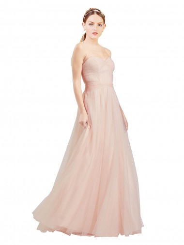 Comprar Rosa línea A Cuello de Corazón Sin tirantes Tul Largo Vestidos de dama de honor