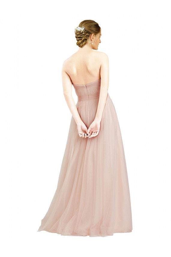 Comprar Rosa línea A Cuello de Corazón Sin tirantes Tul Largo Vestidos de dama de honor