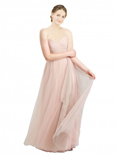 Comprar Rosa línea A Cuello de Corazón Tul Largo Vestidos de dama de honor