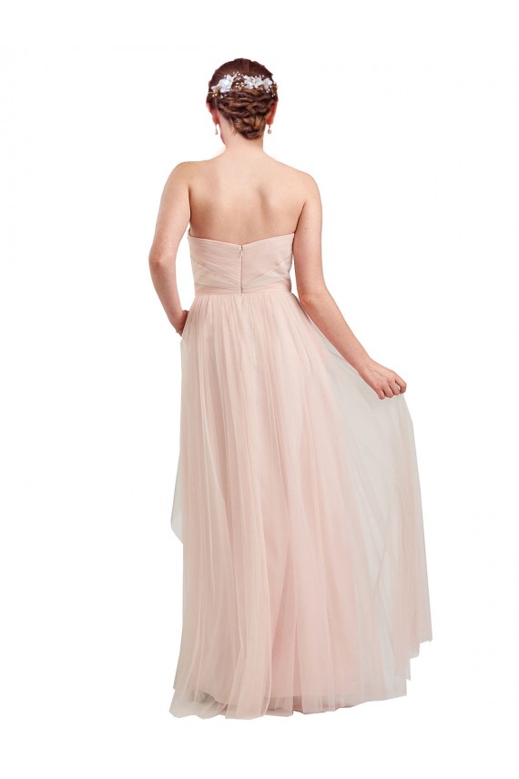 Comprar Rosa línea A Cuello de Corazón Tul Largo Vestidos de dama de honor