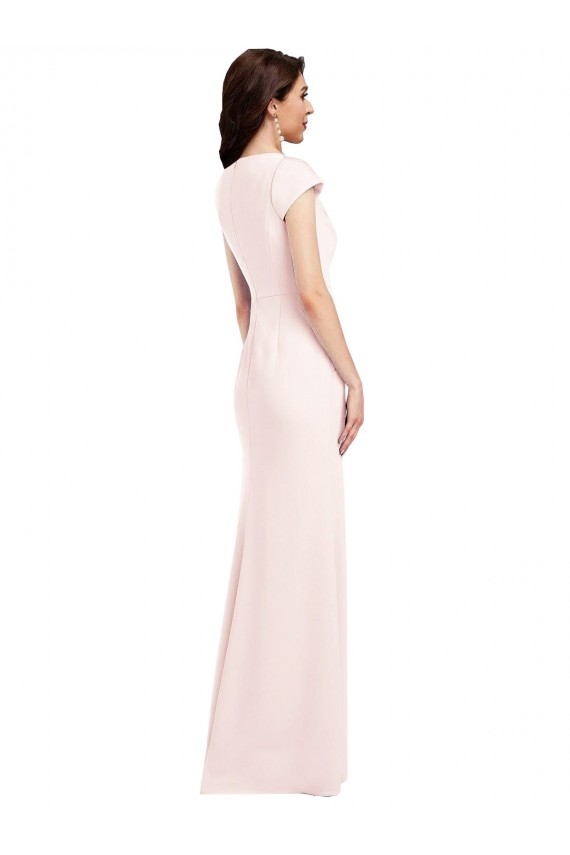 Comprar Rosa línea A Cuello en V Crepé Elástico Largo Formales Vestidos de dama de honor / Vestidos de fiesta
