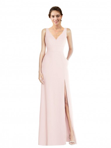 Comprar Rosa línea A Cuello en V Crepé Elástico Largo Vestidos de dama de honor / Vestidos de fiesta
