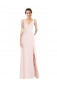 Comprar Rosa línea A Cuello en V Crepé Elástico Largo Vestidos de dama de honor / Vestidos de fiesta