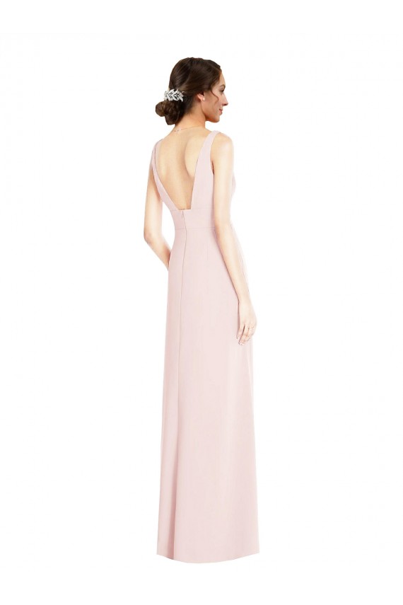 Comprar Rosa línea A Cuello en V Crepé Elástico Largo Vestidos de dama de honor / Vestidos de fiesta