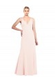 Comprar Rosa línea A Cuello en V Cuello Alto Crepé Elástico Largo Formales Vestidos de dama de honor / Vestidos de fiesta