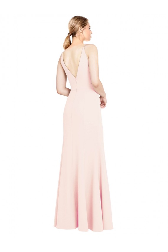 Comprar Rosa línea A Cuello en V Cuello Alto Crepé Elástico Largo Formales Vestidos de dama de honor / Vestidos de fiesta