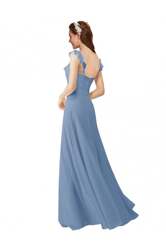 Comprar Rosa línea A Cuello en V Gasa Largo Vestidos de dama de honor