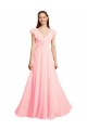 Comprar Rosa línea A Cuello en V Gasa Largo Vestidos de dama de honor