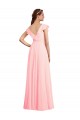 Comprar Rosa línea A Cuello en V Gasa Largo Vestidos de dama de honor