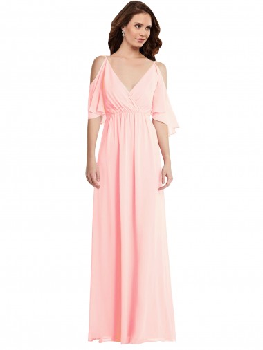 Comprar Rosa línea A Cuello en V Gasa Largo Vestidos de dama de honor