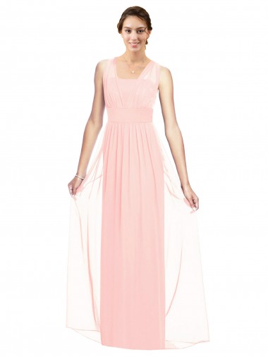 Comprar Rosa línea A Cuello en V Gasa Largo Vestidos de dama de honor