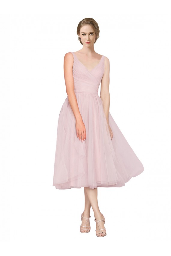 Comprar Rosa línea A Cuello en V Tul Corto Vestidos de dama de honor / Vestidos de cóctel / Vestidos para homecoming