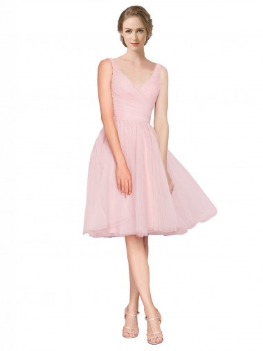 Comprar Rosa línea A Cuello en V Tul Corto Vestidos de dama de honor / Vestidos de cóctel / Vestidos para homecoming