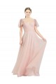 Comprar Rosa línea A Cuello en V Tul Largo Vestidos de dama de honor