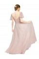Comprar Rosa línea A Cuello en V Tul Largo Vestidos de dama de honor