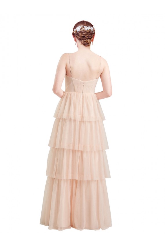 Comprar Rosa línea A Cuello en V Tul Largo Vestidos de dama de honor