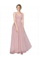 Comprar Rosa línea A Cuello en V Tul Largo Vestidos de dama de honor