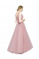 Comprar Rosa línea A Cuello en V Tul Largo Vestidos de dama de honor