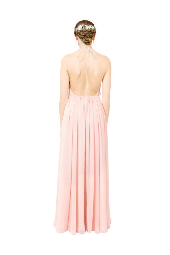 Comprar Rosa línea A Halter Gasa Largo Vestidos de dama de honor