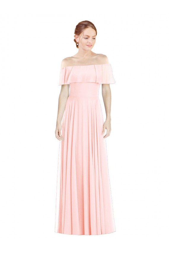 Comprar Rosa línea A Hombros Descubiertos Cuadrado Gasa Largo Vestidos de dama de honor