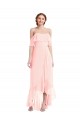 Comprar Rosa línea A Hombros Descubiertos Gasa Largo Asimétrico Vestidos de dama de honor