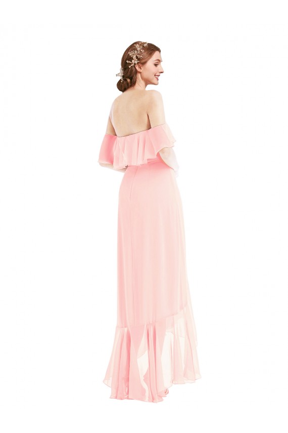 Comprar Rosa línea A Hombros Descubiertos Gasa Largo Asimétrico Vestidos de dama de honor