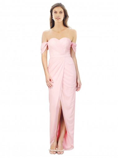 Comprar Rosa línea A Hombros Descubiertos Sin tirantes Gasa Largo Asimétrico Vestidos de dama de honor