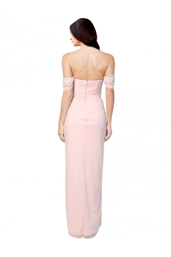 Comprar Rosa línea A Hombros Descubiertos Sin tirantes Gasa Largo Asimétrico Vestidos de dama de honor