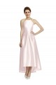 Comprar Rosa línea A Tirantes espagueti Halter Satén Largo Asimétrico Vestidos de dama de honor