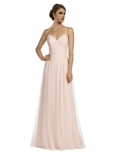 Comprar Rosa línea A Tirantes espagueti Tul Largo Vestidos de dama de honor