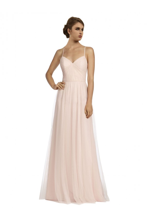 Comprar Rosa línea A Tirantes espagueti Tul Largo Vestidos de dama de honor