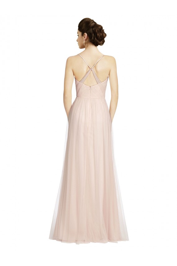 Comprar Rosa línea A Tirantes espagueti Tul Largo Vestidos de dama de honor