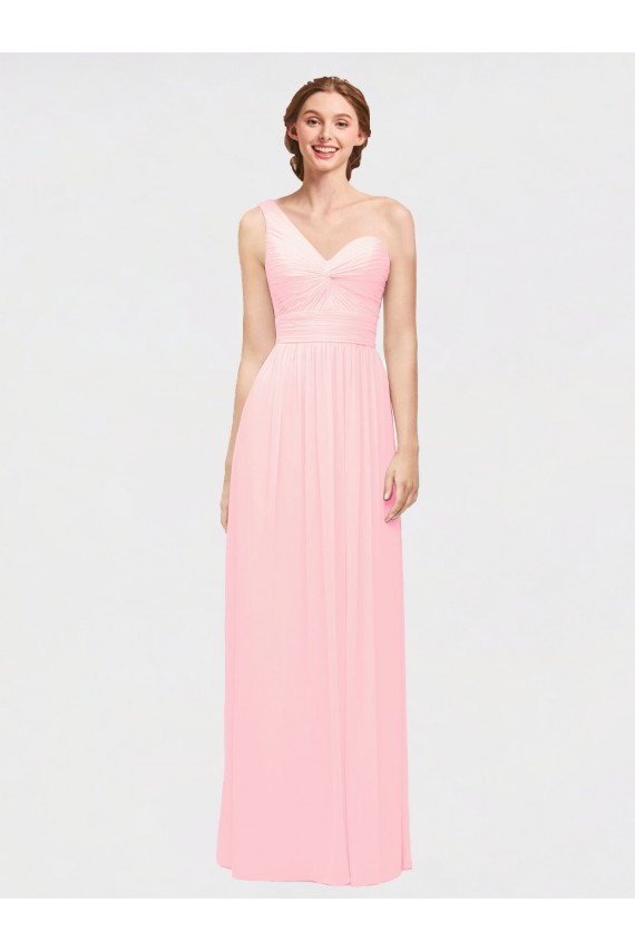 Comprar Rosa línea A Un Hombre Cuello de Corazón Gasa Largo Vestidos de dama de honor
