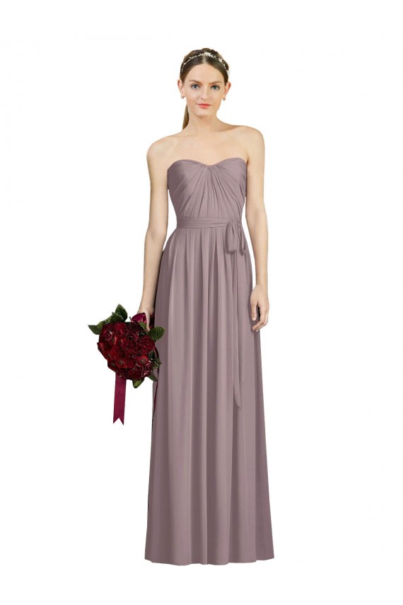 Comprar Rosa polvorienta línea A Cuello de Corazón Gasa Largo Vestidos de dama de honor