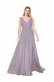 Comprar Rosa polvorienta línea A Cuello en V Cuello Alto Gasa Largo Formales Vestidos de dama de honor / Vestidos de fiesta