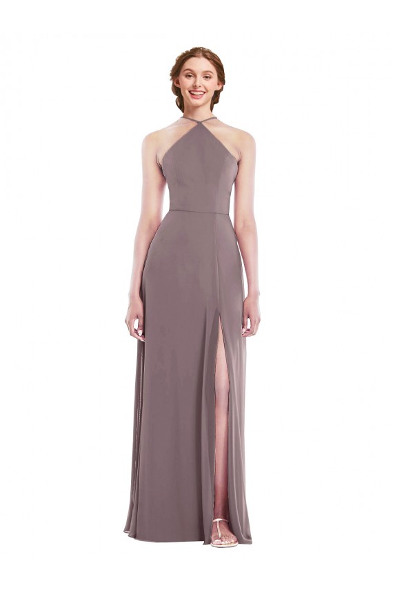 Comprar Rosa polvorienta línea A Halter Gasa Largo Formales Vestidos de dama de honor / Vestidos de noche
