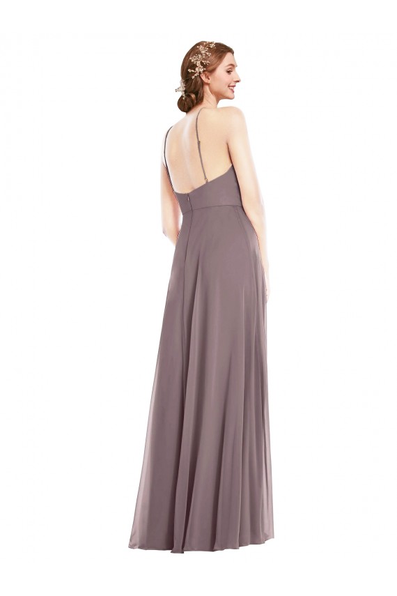 Comprar Rosa polvorienta línea A Halter Gasa Largo Formales Vestidos de dama de honor / Vestidos de noche
