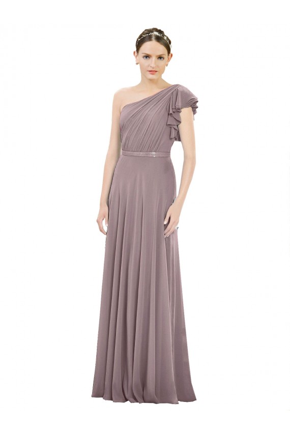 Comprar Rosa polvorienta línea A Un Hombre Gasa Largo Vestidos de dama de honor
